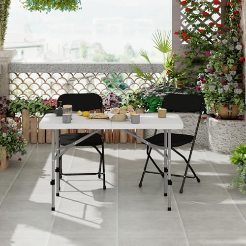 OS MOTOR 48 Inch Folding Table with Carry Handle, Portable Heavy Duty Plastic Utility Table with Steel Legs for Party, Wed...
