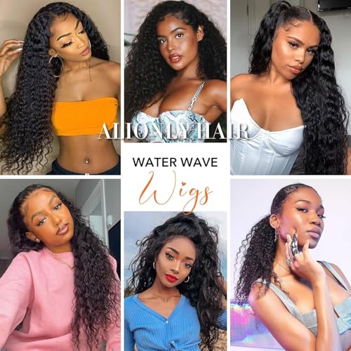 13x4 Glueless Lace Front Wet and Wavy Human Hair Wig 250% Density Natural Black 16 Inch