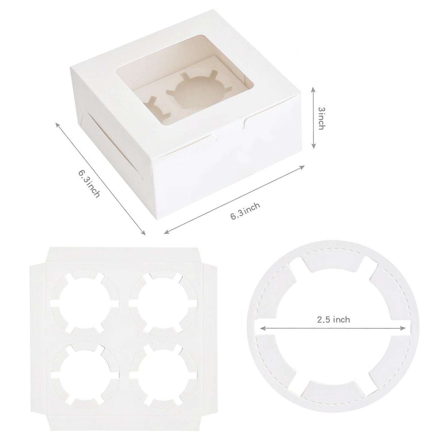 HUFEII 30 Pcs Bakery Boxes with Clear Window, 6.3x6.3x3 Inches, Food Grade Materials, Easy Assembly - Containers for Cupcakes, Cookies, Candies, and Baked Goods
