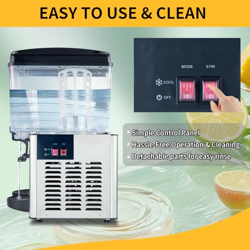 FSKEKU Dual-Tank Commercial Beverage Dispenser, 36L (9.5 Gal) Total, Black Refrigerated Juice Drink Machine, Stainless Ste...