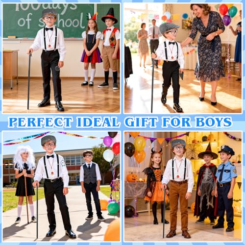 FUSPWEAO Kids 100 Days of School Costume for Boys - 1920s Old Man Grandpa Costume Set with Beret, Cane, Mustache & Wallet ...