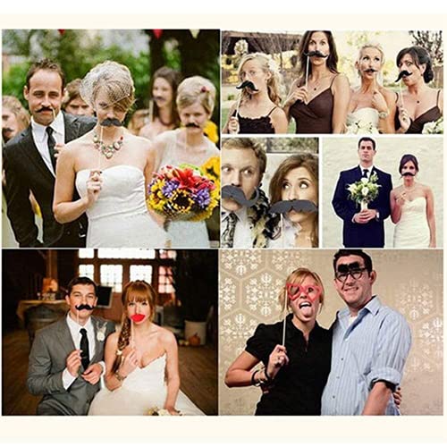 Party Props for Photo Booth Birthday Wedding Kids Adult Prom 58 Pcs, Rowae DIY Funny Costumes with Mustache on a Stick, Ha...