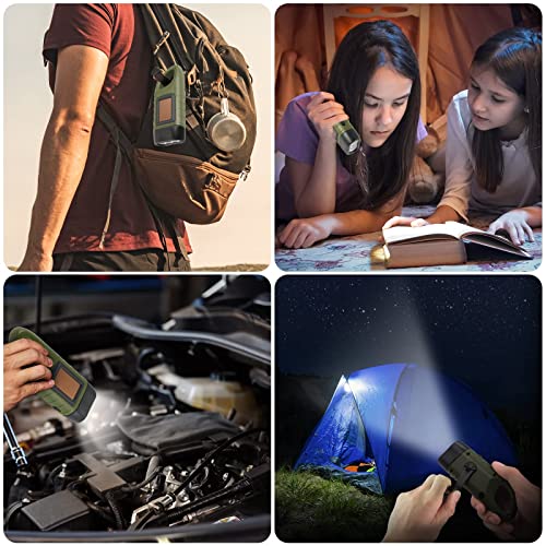 Simpeak 2-Pack Hand Crank Solar Powered Flashlight, Emergency Rechargeable LED Survival Flashlight, Quick Snap Carbiner Dy...