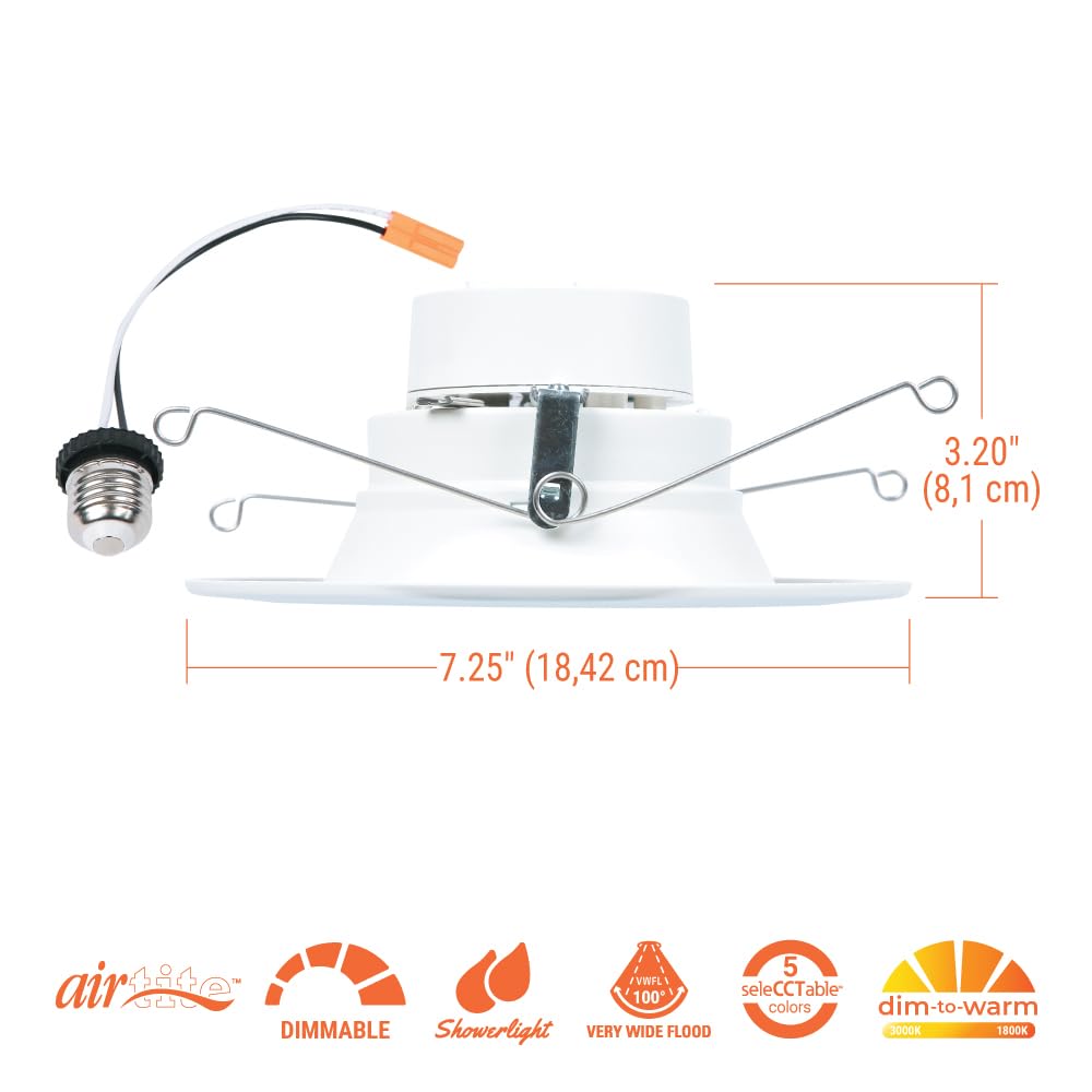HALO 5/6 inch LED Recessed Light Trim with Selectable Color Temperature 2700K-5000K Dimmable Wet Location Indoor Outdoor Downlight Retrofit RL56069FSD2W1EWH