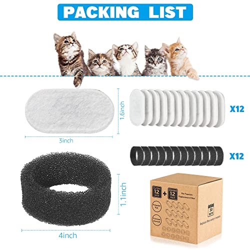 Cat Water Fountain Filters, 24 Pack Cat Fountain Filters, Cat Fountain Replacement Filters for 67oz/2L&108oz/3.2L Stainles...