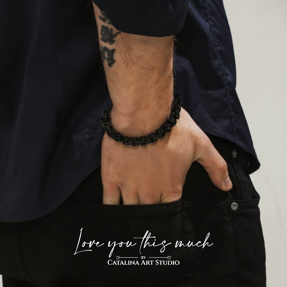 Love You This Much To My Man Cuban Link Bracelet for Him, Romantic Birthday Gifts for Him, Jewelry for Him, Best Gifts for Husband from Wife (Black-Black, Stainless Steel)