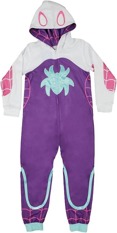 Spider Purple Pink Superhero Ghost Pajama Zip Up Jumpsuit with Hood Halloween Costume Cosplay