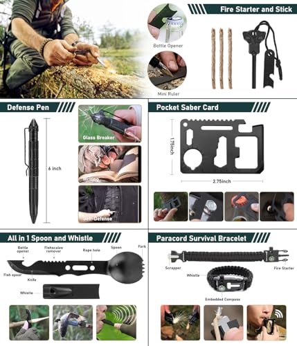Survival Kit, 262Pcs Survival Gear and Supplies with First Aid Kit Pouch and Crossbody Bag, Emergency Kit with Tent, Campi...