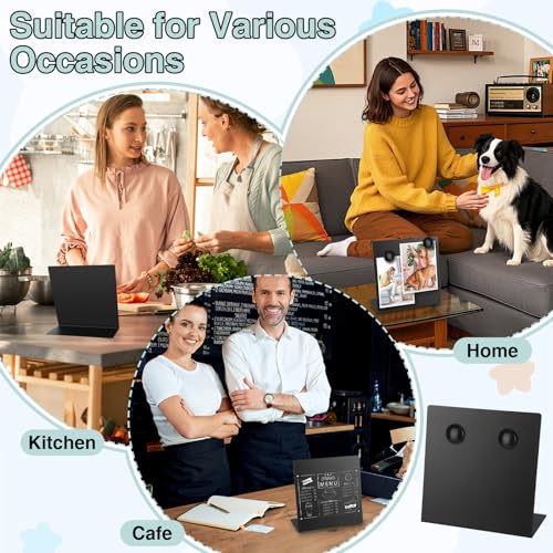 4 Pcs Magnetic Bulletin Board with Stand, 8x8inch Magnetic Display Board, Metal Tabletop Memo Board, Black Message Board w...