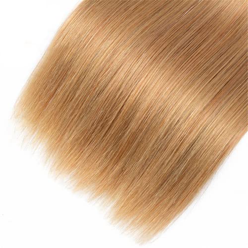 Color #27 Bundle Honey Blonde Straight Human Hair Bundles Brazilian Grade 8A Virgin Hair Extensions 24 24 24 Inch Double Weft 27 Straight Hair Weave