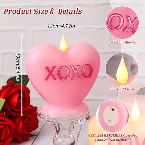 LCZLUMIPRO Valentine's Day Candles Heart Candle Flameless Candles Flickering 3 Pack Battery Operated LED Heart Shaped Candles with Realistic Warm Flame Effect Romantic Decor for Wedding Anniversary