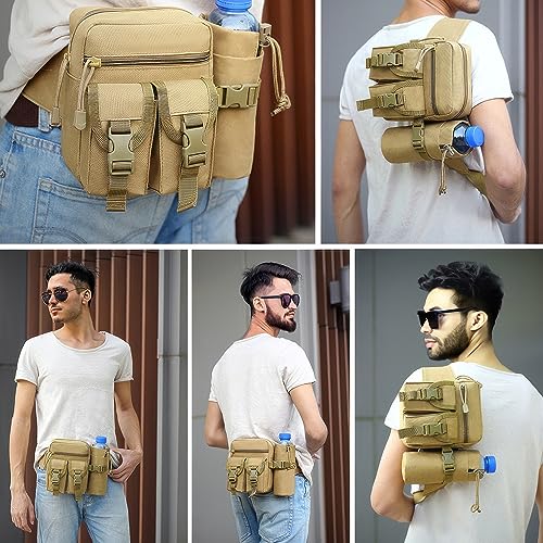 Piscorush Tactical Waist Pack with Water Bottle Holder Versatile and Waterproof Military Fanny Pack Utility Belt for Outdo...