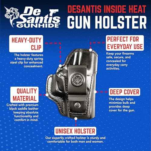 DeSantis Inside Heat IWB Holster - Concealed Carry Gun Holster, Leather Holster IWB for Pistols, Compatible with the GLOCK 43, 43X - Right Hand Draw, Black