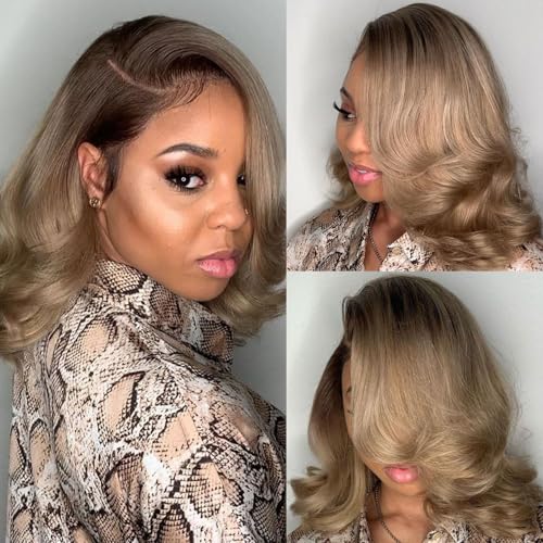 1b/Ash Blonde Lace Front Wig Human Hair Pre Plucked Hairline 180% Density Short Bob Human Hair Wigs For Women Summer Bob 13x4 Lace Front Wig 1b Grey Human Hair Wigs (16inches)