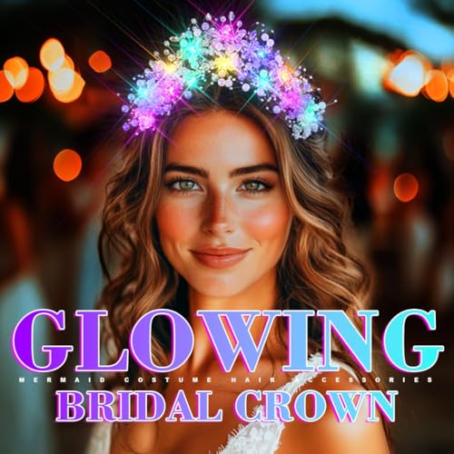 JEAIRTS Light Up Beaded Crown Headband Silver Glow Bridal Pearl Headpiece Flashing Costume Prom Hair Accessories for Women