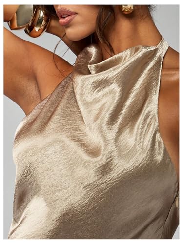 SweatyRocks Women's Metallic Backless Halter Dress Sleeveless Bodycon Club Party Mini Dresses