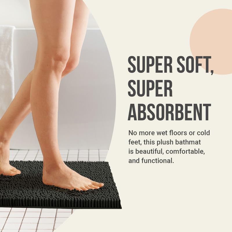 ITSOFT Plush Bathroom Rugs, Washable Microfiber Bath Mat, Absorbent Non Slip Shower Rug, Quick Dry Non Skid Floor Bath Mats Bathroom Rug, Alfombra para Baño, Small Dark Gray 22x14