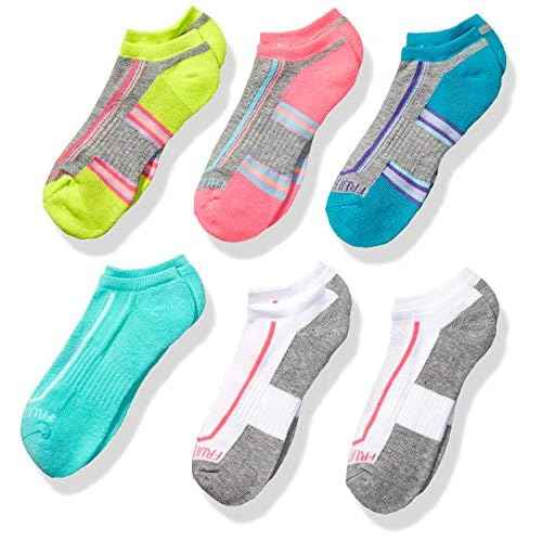 Fruit of the Loom girls Everyday Active Cushioned No Show - 6 Pair Pack Casual Sock, Grey Assorted, 4 10 US