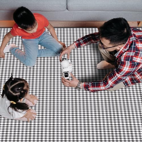 GUSUWU Picnic Blanket Waterproof Beach Rug 80''x80'' Picnic Mat Washable Lightweight with Handle Navy Blue Checkered for H...