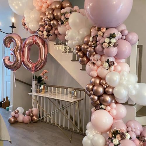 PartyWoo Dusty Pink Balloons 65pcs 12 Inch Blush Rose Pink Metallic Rose Gold Nude Boho White Sand Confetti Balloons for B...