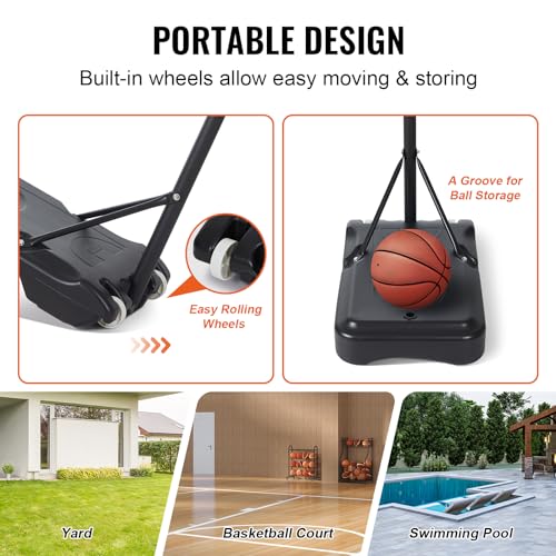 VEVOR Basketball Hoop/Rim, Adjustable Height Portable Backboard Court, Basketball Goal, Mobile Stand with Wheels Weighted Base, Youth&Adults, Outdoor/Indoor