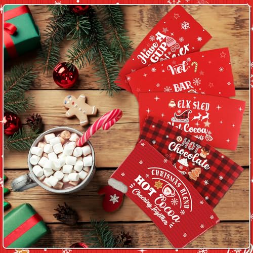 Remerry 60 Pack Christmas Coffee Cup Sleeves Christmas Disposable Paper Cup Sleeves Fit 12 and 16 oz Coffee Cups for Holid...