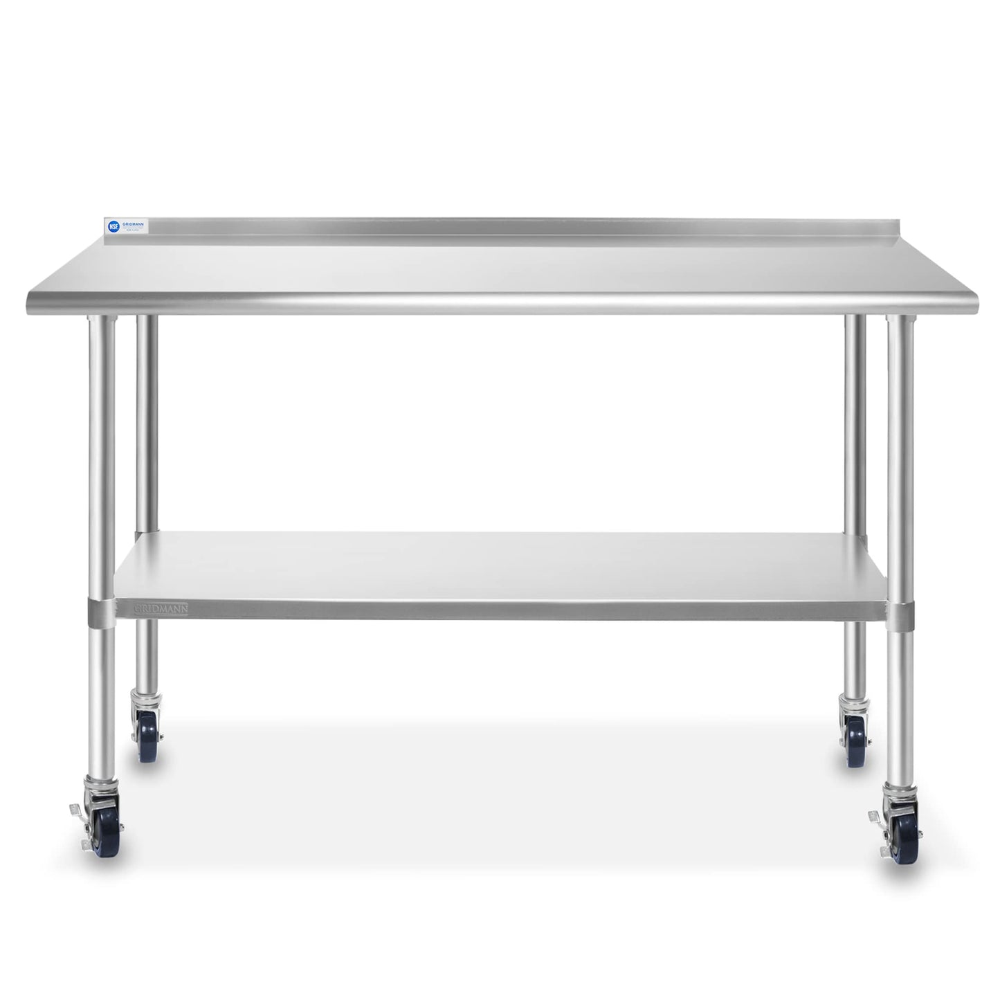 GRIDMANN Stainless Steel Table 60 in. x 24 in., NSF Commercial Kitchen Prep & Work Table w/Backsplash and Wheels