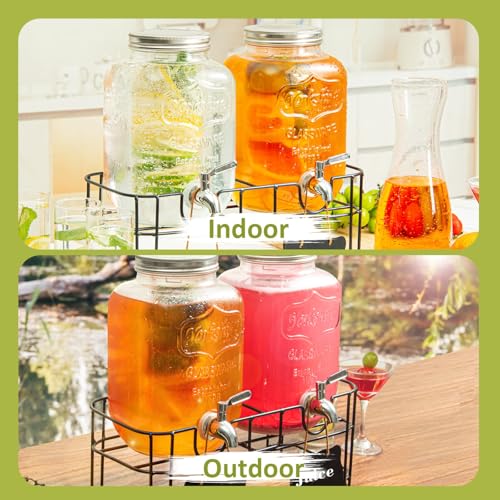 2-Pack 1-Gallon Glass Drink Dispensers for Parties - Beverage Dispenser with Stand and Stainless Steel Spigot, Lemonade & ...