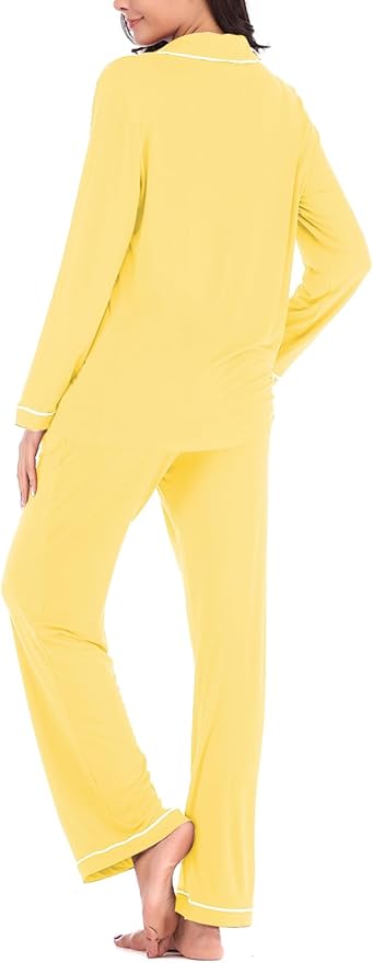 Aamikast Women's Pajama Sets Long Sleeve Button Down Sleepwear Nightwear Soft Pjs Lounge Sets