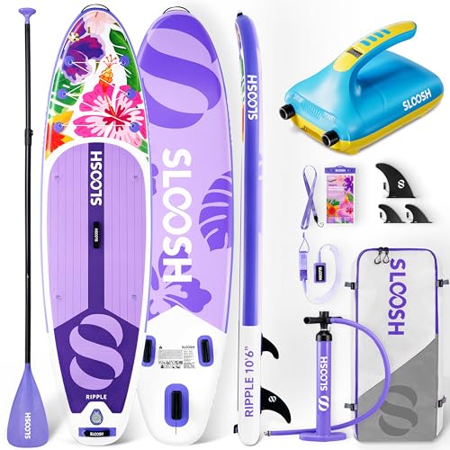 SLOOSH Inflatable SUP & Electric Pump Bundle – 10'6" Paddle Board with Premium Accessories, Non-Slip EVA Deck, 20 PSI Dua...
