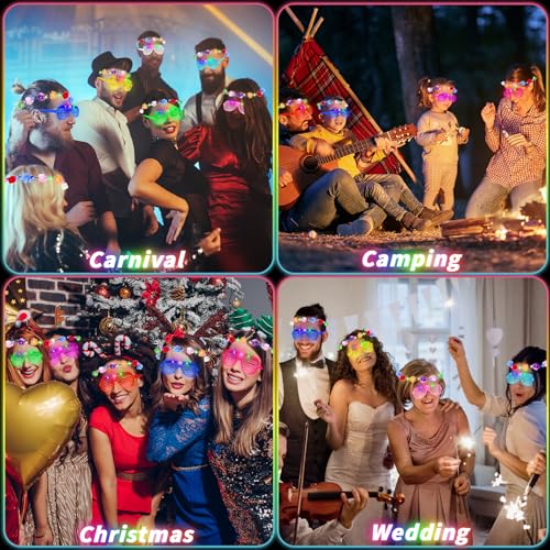 80 Pcs Glow in the Dark Party Supplies Light Up Party Favors 40 LED Light Up Glasses 40 LED Flower Crown Headband Glowing ...