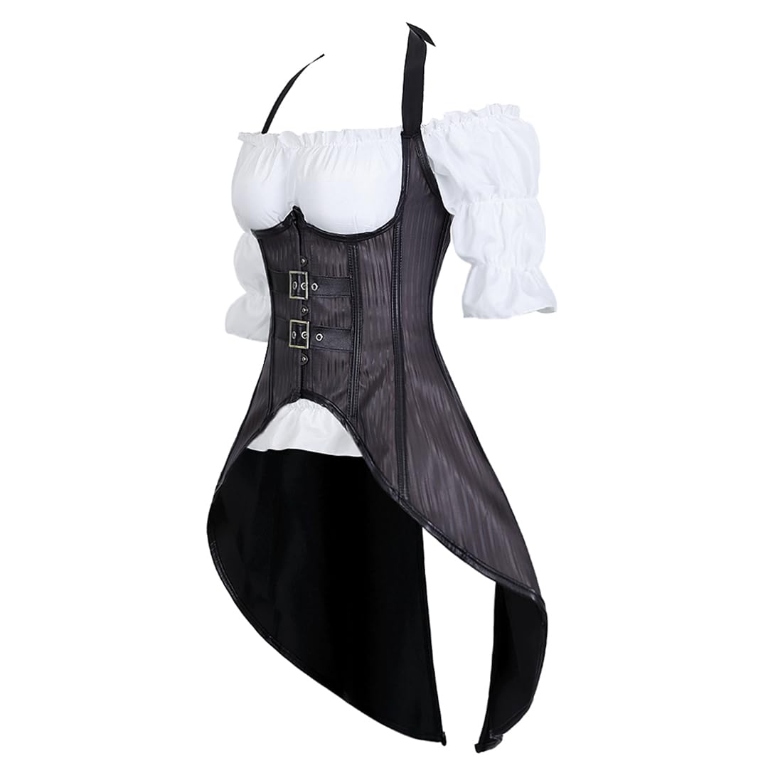 Kranchungel Womens Halloween Costume Steampunk Corset and Pirate Shirt Renaissance Blouse Gothic Burlesque Corsets Costumes Small Dark Purple