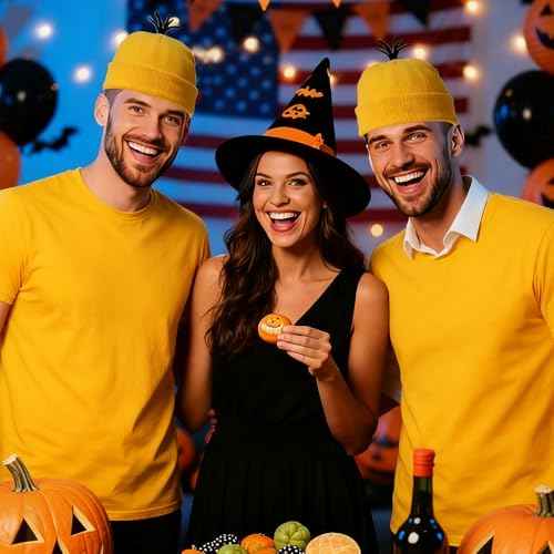 6PCS Costume Accessories Set Yellow Beanie Knit Hat Vintage Goggles Glasses Black Gloves for Halloween Cosplay