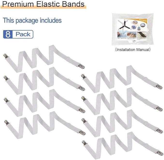8Pcs Adjustable Bed Sheet Straps Clips, Elastic Mattress Sheet Fasteners Holder and Suspenders, Grippers to Hold Sheet, Mattress, Sofa, Couch, Table Cloth, Recliner Ironing Board Cover and More