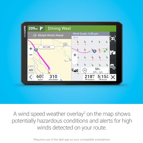 Garmin dēzl™ OTR820, Large High-Res 8” GPS Truck Navigator, Custom Routing, Satellite Imagery, Wind Speed, Community-Share...