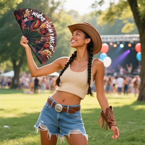 Boots On The Ground Fan ,Cowboy Dance with A Folding Fan,Clack Fan,Decorative Hand Fans,Clacking Fans for Line Dancing,Wes...