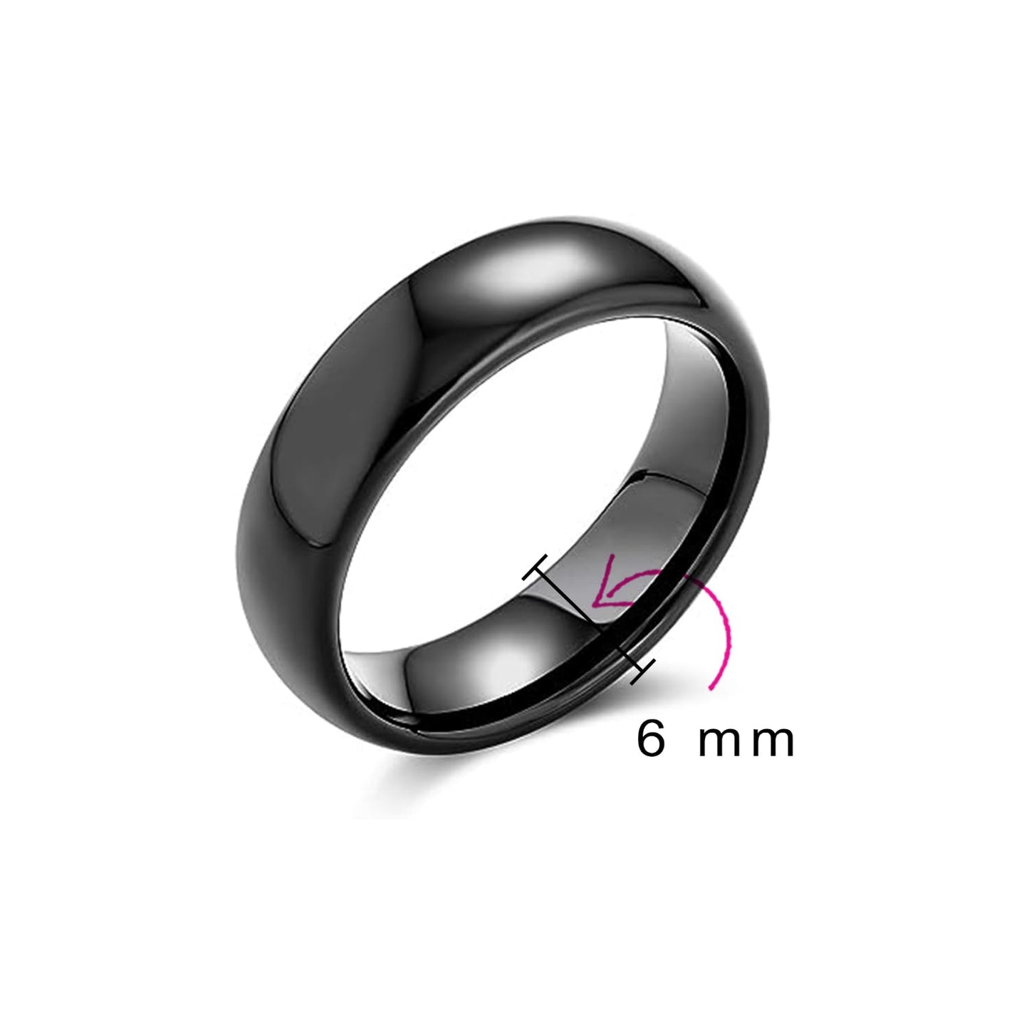 Halloween Jewelry Black Tungsten Dome Wedding Band Ring 6mm,Black,9
