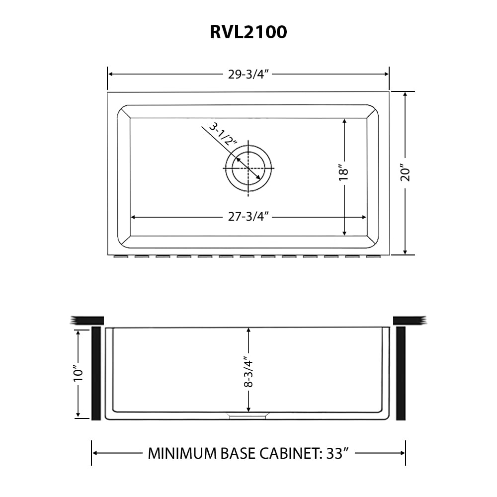 Ruvati 30 x 20 inch Fireclay Reversible Farmhouse Apron-Front Kitchen Sink Single Bowl - Biscuit - RVL2100BS