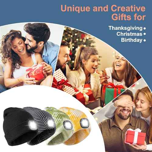 Tutuko Unisex LED Beanie with Light, USB Rechargeable Headlamp Knitted Winter Cap Gifts for Men Women Dad