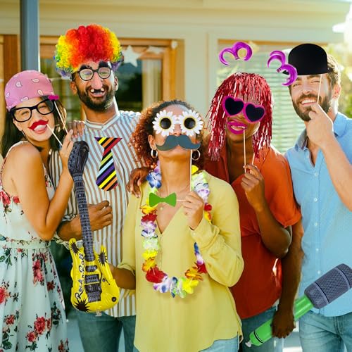 69PCS Colorful Photo Booth Props Set Novelty Funny Hats Wigs Glasses Props Sign Perfect for Graduation Birthday Bacheloret...