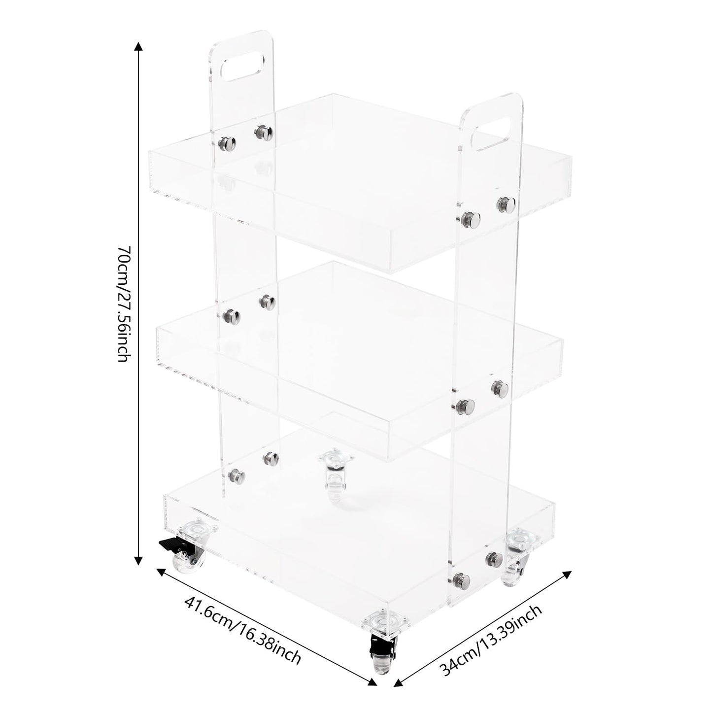 Gdrasuya10 Clear Acrylic Side Table with Wheels, 3 Tier Acrylic End Table Side Table Rolling Serving Cart Snack Table Easy Assemble for Couch Living Room Party Balcony