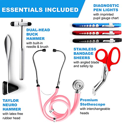 Primacare KB-9397-PK Stethoscope Case, Supplies Included, Pink with Multiple Compartments, Portable and Lightweight First ...