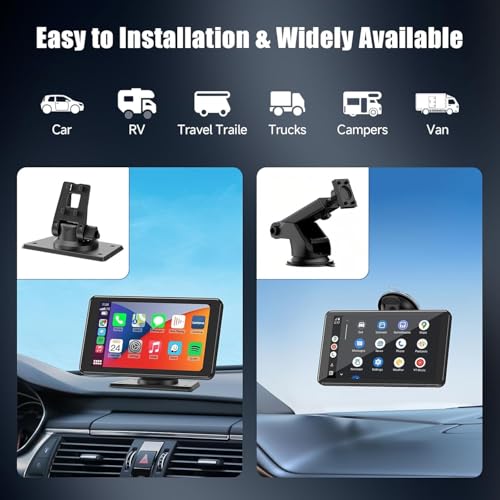 Portable Wireless Carplay Car Stereo, 7" HD Touchscreen for Car with Apple CarPlay & Android Auto with Backup Camera/Mirro...