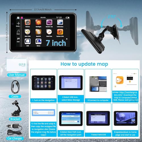 2026 PRO GPS Navigation for Car,RV/Commercial Drivers Semi Truck,16G 7" North/South America Map,Voice Turn Direction Guida...