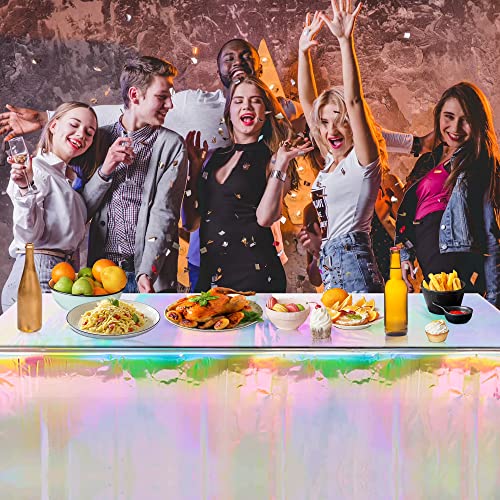 OHOME 4 Pack Iridescence Plastic Tablecloths Disposable Galentines Day Decorations New Years Birthday Disco Bachelorette B...