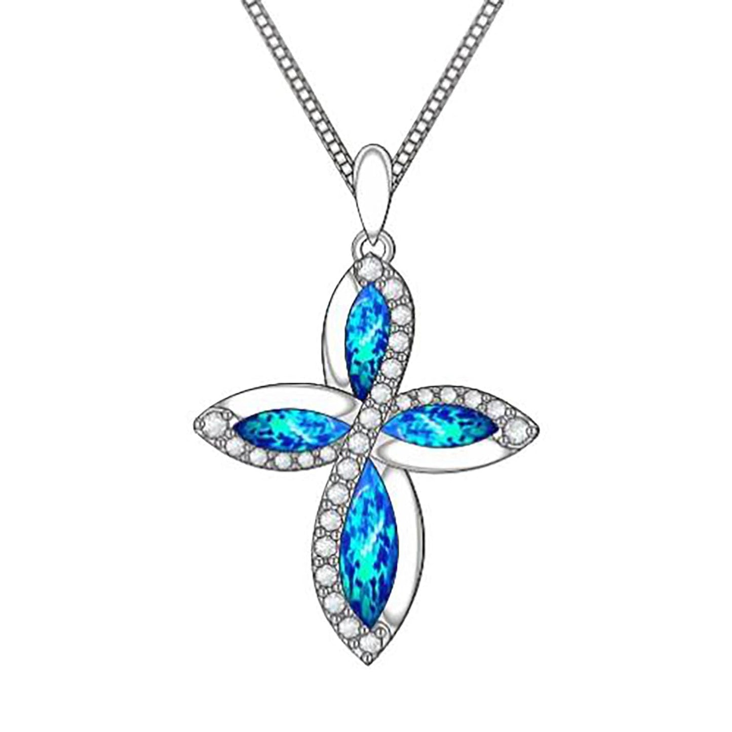 SHINYKEND Blue Opal Cross Necklace for Women 925 Sterling Silver Moissanite Cross Pendant Exquisite Jewelry Gift Anniversary Birthday for Mother Wife Box Chain 18+2" (Cross)