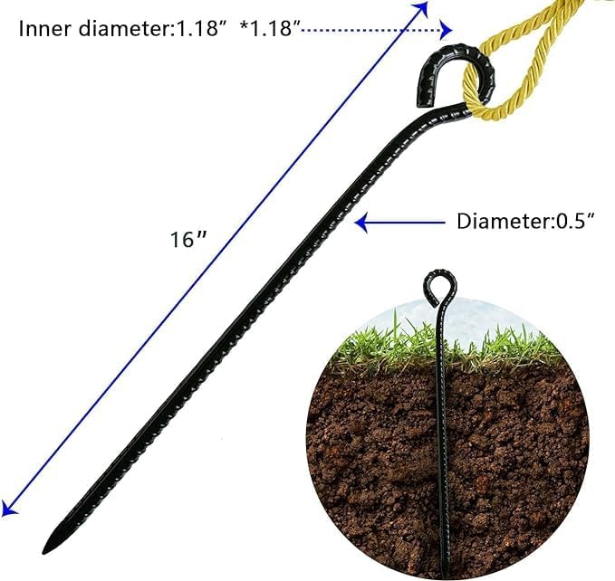 16 Inch Rebar Stakes,Metal Stake Ground,Ground Anchor,Heavy DutyTent Stakes,Baking Paint Metal Stakes,Tent Stakes,Ground Stakes ,0.5 Inch Diamete (6 Pack) , Outdoor Travel