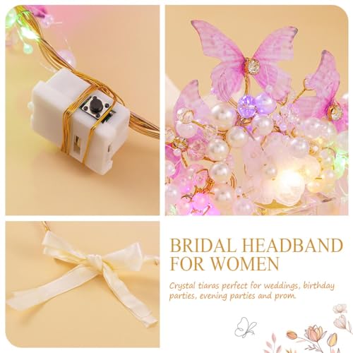 Catery Light Up Butterfly Tiara Flower Crown Fairy Princess Headband for Girls