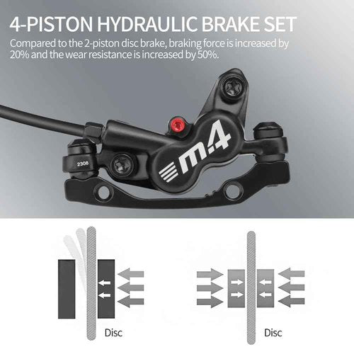 MEROCA M4 4-Piston Mountain Bike Hydraulic Disc Brakes Oil Brake Bike Brakes Ebike Hydraulic Brakes Bike Disc Brake (Left Back Right Front)