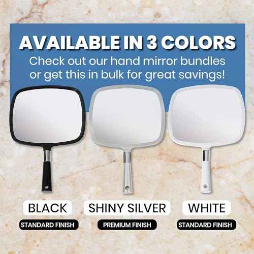 MIRRORVANA Large Hand Held Mirror with Comfy Handle for Women and Men - Personal Barber Haircut Mirror to See Back of Head - Espejo de Mano - 9" x 13" (White)